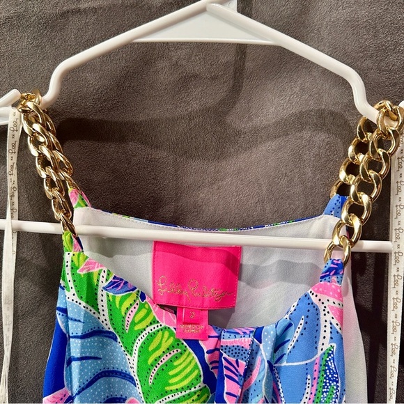 Lilly Pulitzer Silk Maxi Dress Tropical Print Chain Strap Size 2 - Picture 10 of 12